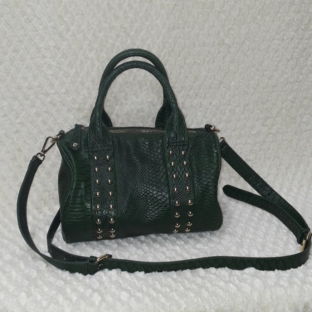 Green Faux Leather Studded Snake Handbag
